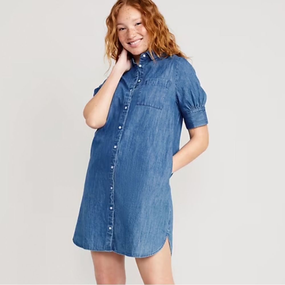 Old Navy Blue Denim Shirt Dress- size M NWT - Picture 2 of 13